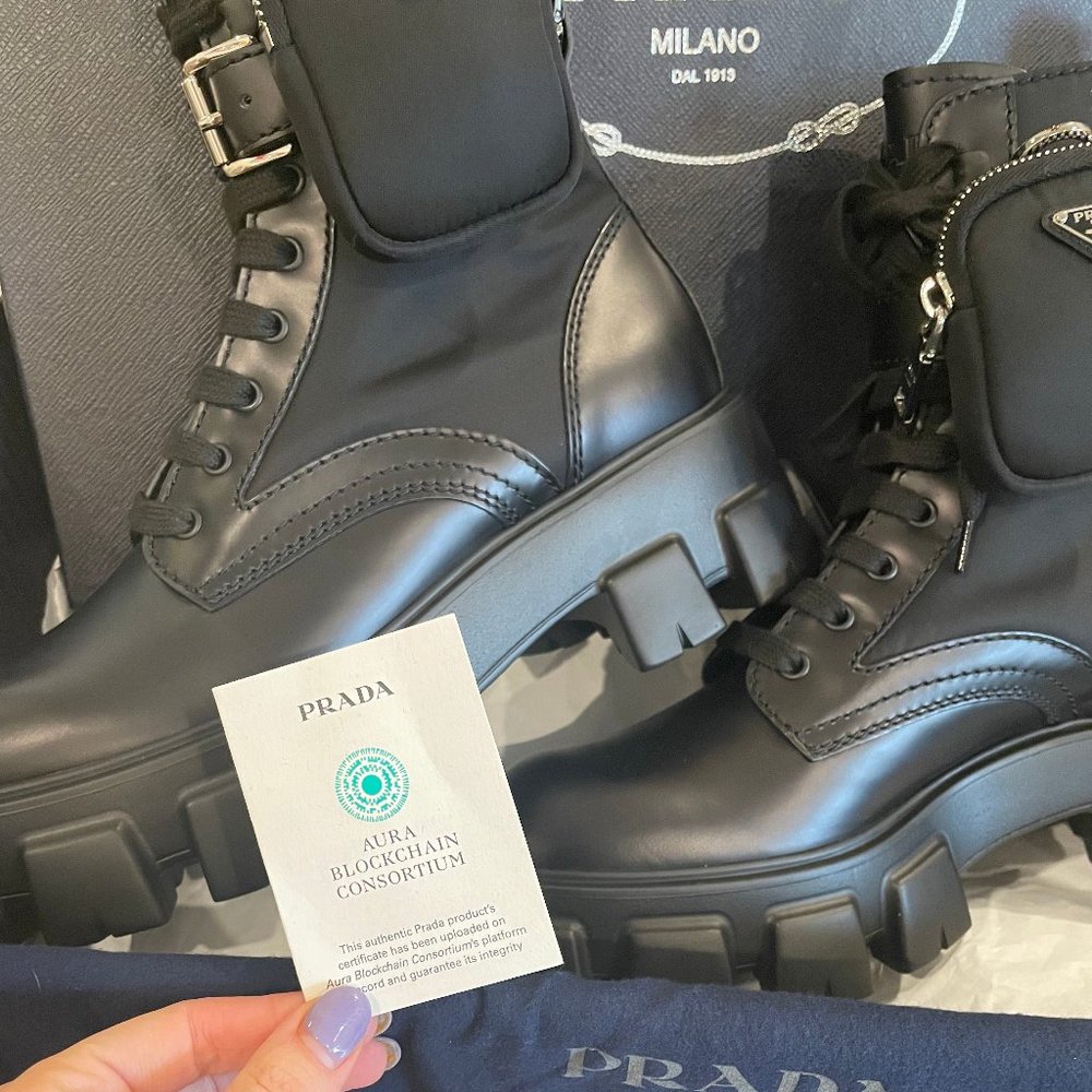 PRADA - Leather Zip Pocket Combat Booties